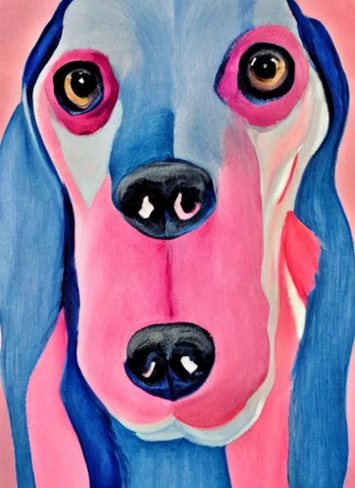 Image similar to Pink and Blue dachshund, painted by Georgia O'Keeffe