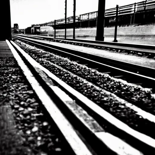 Image similar to while waiting for the train, i heard a noise coming from the tracks. i saw a hand reaching up, clawing at the platform's edge.