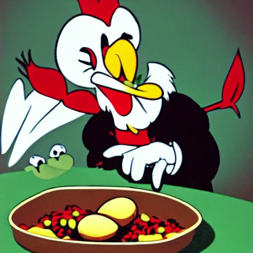 Image similar to foghorn leghorn eating a pile of eggs
