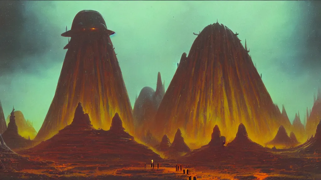 Image similar to mysterious shrine of an alien civilization by paul lehr and john schoenherr, cinematic matte painting