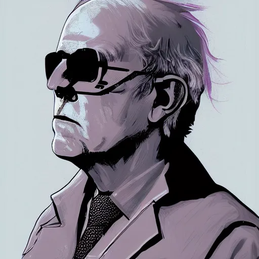 Image similar to cyberpunk bernie sanders as the leader of a futuristic communist nation, cybernetics, sharp lines, digital, artstation, colored in