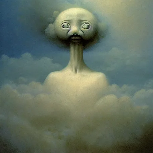 Prompt: cute cloud person by Zdzslaw Beksinski