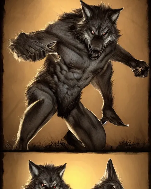 Prompt: werewolf concept designs in the style Neville Page, highly detailed, trending on artstation