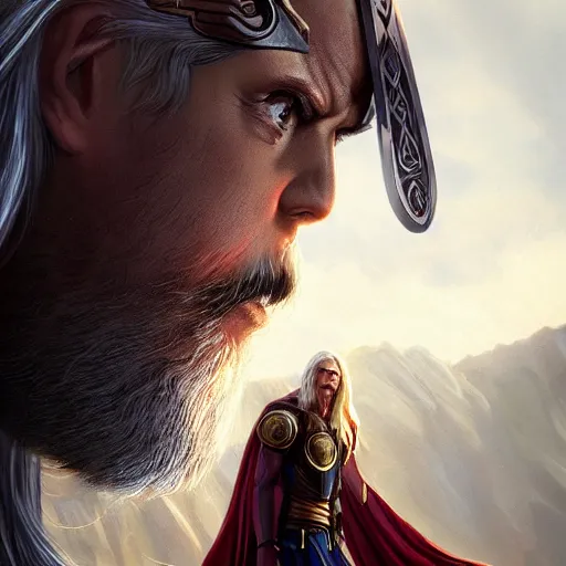 Image similar to The asgardian one-eyed god Odin, 4k, artstation, cgsociety, award-winning, masterpiece, stunning, beautiful, glorious, powerful, fantasy art