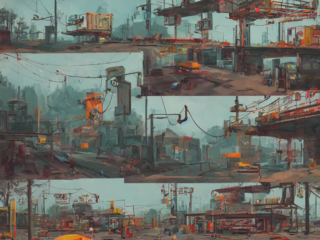 Image similar to a large art studio in the style of simon stalenhag