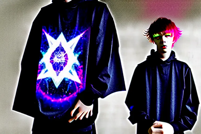 Prompt: bladee wearing aura inspired by a wizard mage