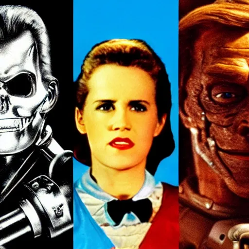 Image similar to terminator, wizard of oz, technicolour,