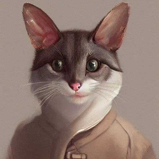 Image similar to hybrid of mouse and cat, half cat - half mouse, digital art, highly detailed, art by george stubbs, jakub rozalski, anton fadeev, james gurney