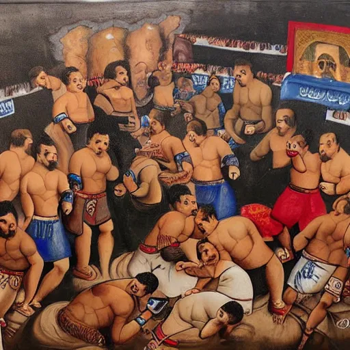 Prompt: persian painting of an MMA match