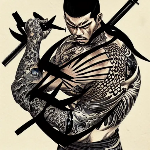 Image similar to silhouette of a heavily tattooed Yakuza warrior illustration, medium shot, intricate, elegant, highly detailed, digital art, ffffound, art by JC Leyendecker and sachin teng