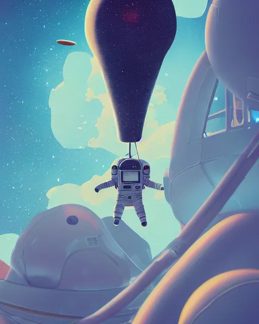 Image similar to a painting of an astronaut floating in space, poster art by mike winkelmann, behance contest winner, space art, sci - fi, poster art, 2 d game art