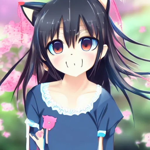 Image similar to very very beautiful cute anime catgirl smile trending on pixiv 8k
