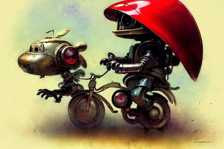 Image similar to adventurer ( ( ( ( ( 1 9 5 0 s retro future robot mouse explorer vehical. muted colors. ) ) ) ) ) by jean baptiste monge!!!!!!!!!!!!!!!!!!!!!!!!! chrome red