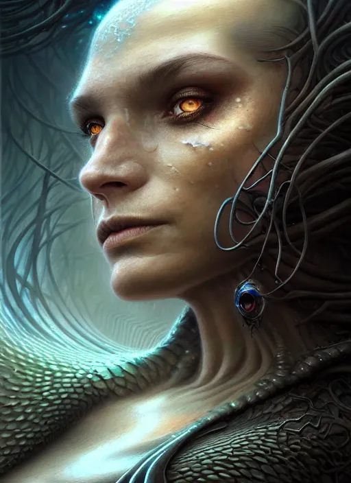 Image similar to closeup portrait shot of a banshee in a scenic dystopian environment, intricate, elegant, highly detailed, centered, digital painting, artstation, concept art, smooth, sharp focus, illustration, artgerm, tomasz alen kopera, peter mohrbacher, donato giancola, joseph christian leyendecker, wlop, boris vallejo