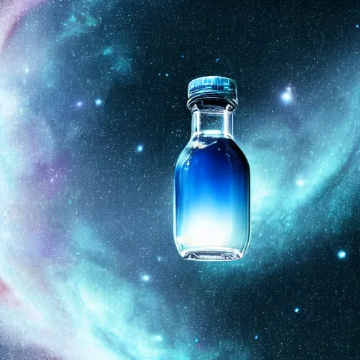 Prompt: A galaxy in a glass bottle, octane render, ultra realistic