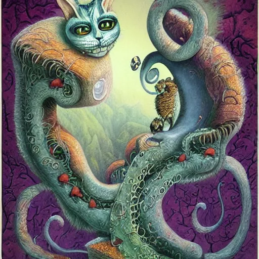 Prompt: portrait of surreal Cheshire Cat, artwork by Daniel Merriam,