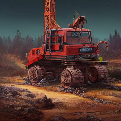 Image similar to giant quadrupedal mining machine, four legs, highly detailed body, industrial, photorealistic camera shot, in the style of simon stalenhag