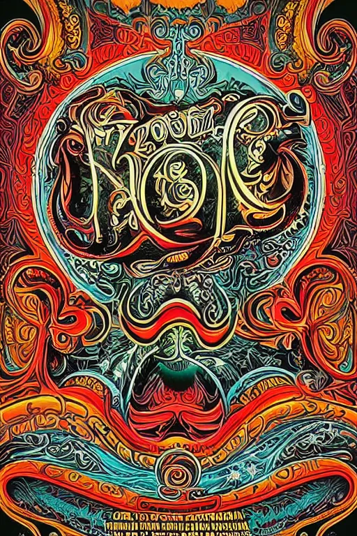 Prompt: Flowing lettering that says The Bozone, Fillmore concert poster for The Bozone by Robert Crumb, by Victor Moscoso, by Laurie Lipton, black light velvet poster for a band called The Bozone, intricate paisley filigree of lettering that says The Bozone, Bozo the clown. Clown motif, Shiny bulbous red clown nose at the center of an infinite fractal mandala tunnel of clowns, Unreal Engine, Cryengine, trending on Artstation,