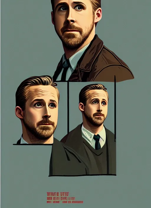 Image similar to twin peaks movie poster art, portrait of ryan gosling, from scene from twin peaks, clean, simple illustration, nostalgic, domestic, highly detailed, digital painting, artstation, concept art, smooth, sharp focus, illustration, artgerm, donato giancola, joseph christian leyendecker, wlop