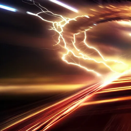 Image similar to the flash traveling faster than light, cgi concept art, lightning effects, speed effect, particles