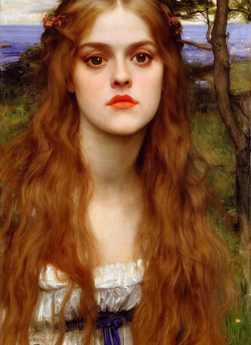 Image similar to a beautiful painting of young alicia silverstone by John Everett Millais and Dante Gabriel Rossetti and John Collier and john william waterhouse, pre-raphaelite, detailed, trending on artstation, hd, masterpiece