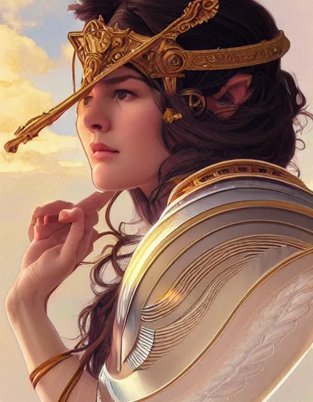 Image similar to athena goddess of wisdom, realistic portrait, symmetrical, highly detailed, digital painting, artstation, concept art, smooth, sharp focus, illustration, cinematic lighting, strength, art by artgerm and greg rutkowski and alphonse mucha and louis theophile hingre