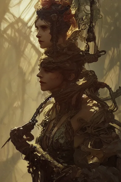 Prompt: A full portrait of a beautiful post apocalyptic snake handler, intricate, elegant, highly detailed, digital painting, artstation, concept art, smooth, sharp focus, illustration, art by Krenz Cushart and Artem Demura and alphonse mucha