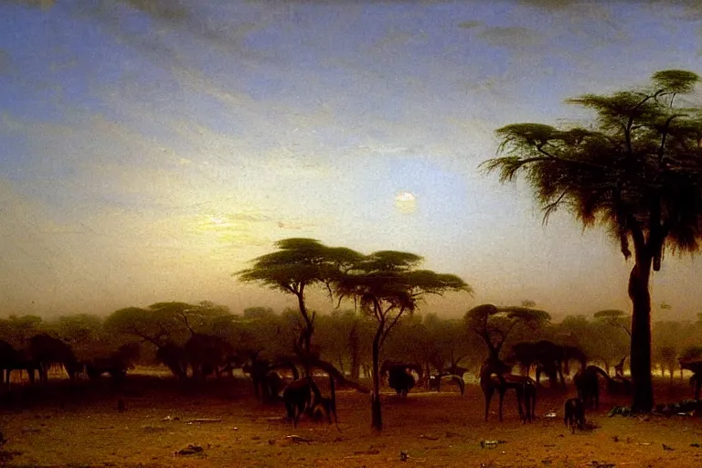 Prompt: oil painting of a nairobi by albert bierstadt