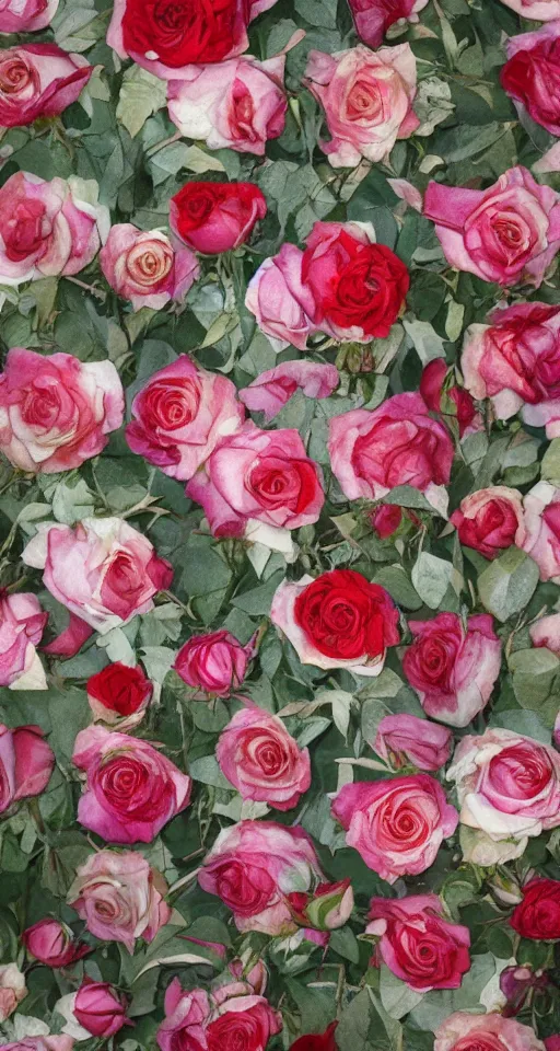 Image similar to in the shabby factory, roses are full of roses, and the movie is light