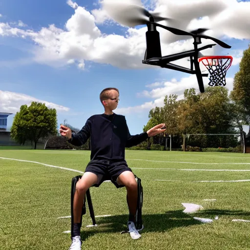 Image similar to flying drone robot with basketball hoop on drone robot body