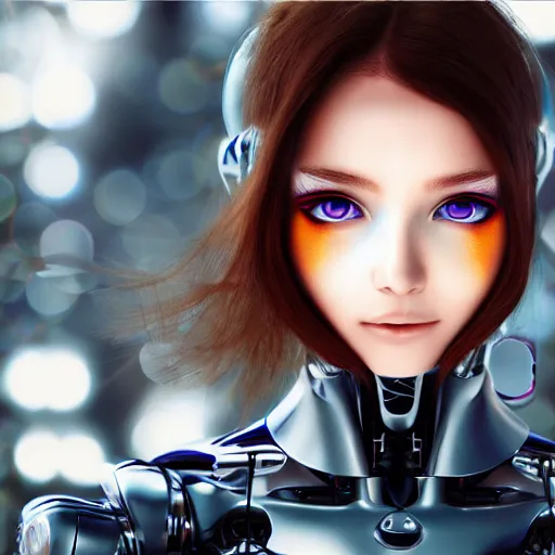 Image similar to girl, robot, cyborg, minerals, beautiful face, 3 d, hyperrealism, anime, 4 k