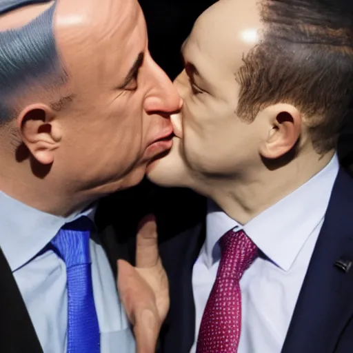 Image similar to benjamin netanyahu kissing naftali bennet, realistic, detailed