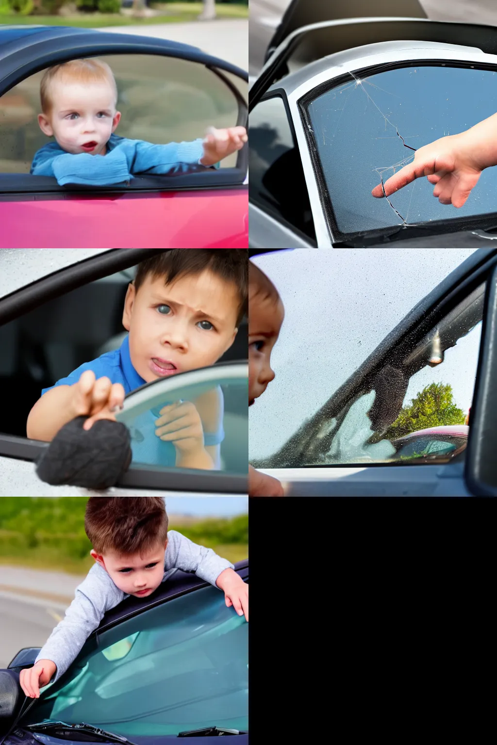 Prompt: annoying little bugger hitting car front windshield