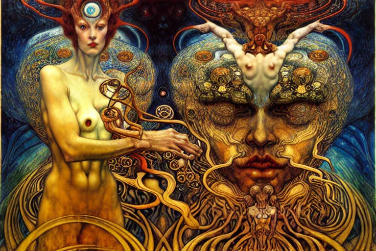 Image similar to Divine Chaos Engine by Karol Bak, Jean Delville, William Blake, Gustav Klimt, and Vincent Van Gogh, symbolist, visionary