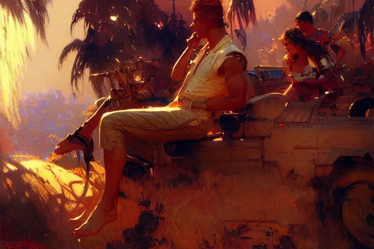 Prompt: synthwave, painting by gaston bussiere, craig mullins, j. c. leyendecker, greg rutkowski