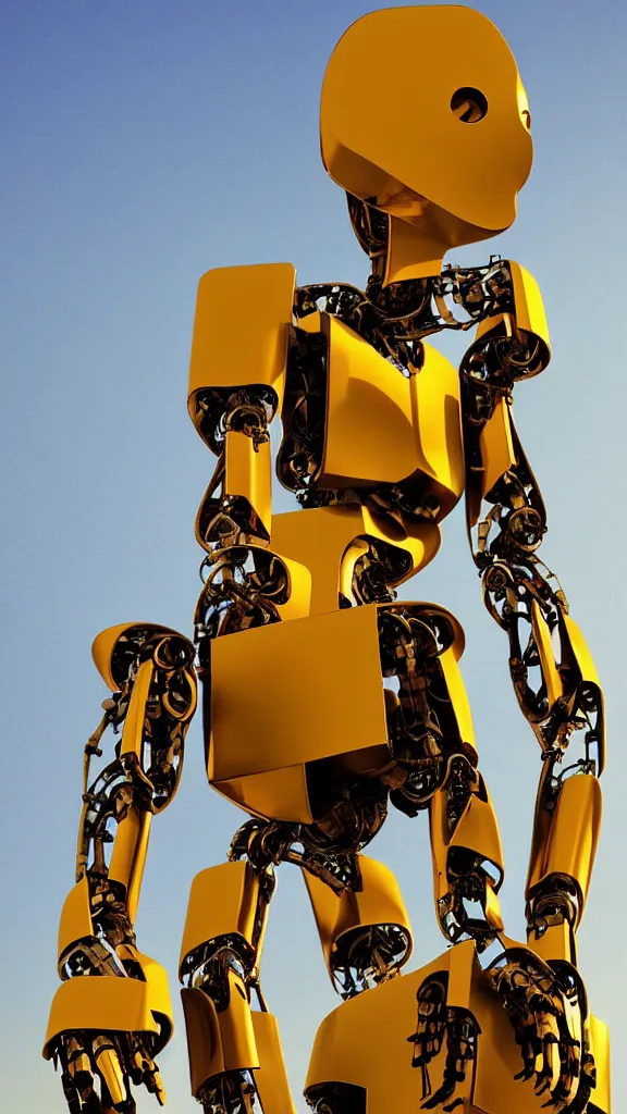 Prompt: robot in construction, golden hour, portrait, architect portrait