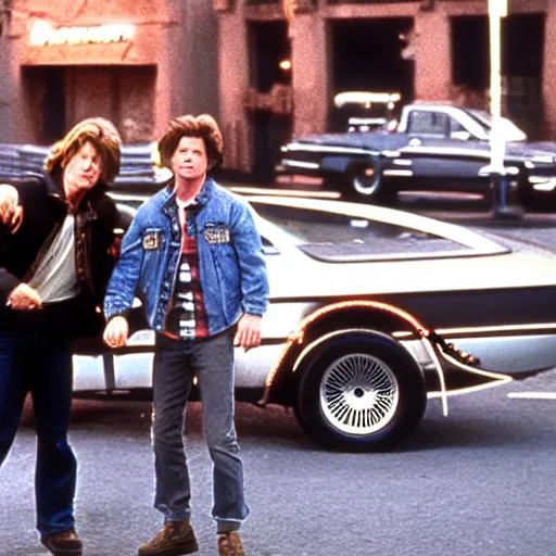 Image similar to back to the future starring eric stoltz as marty mcfly, iconic film still perfect composition,