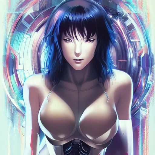 Prompt: An anime portrait of beautiful woman still from Ghost in the shell 1985 by Stanley Artgerm Lau ,WLOP, Rossdraws ,James Jean, Andrei Riabovitchev , symmetrical