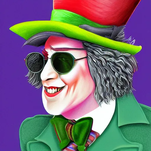Prompt: The mad hatter, wearing aviator shades, whimsical, highly detailed, digital painting, smooth, sharp focus