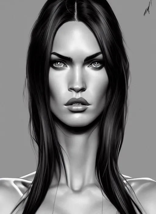 Image similar to symmetry!! gantz portrait of megan fox, unholy, intricate, highly detailed, dynamic lighting, digital art, digital painting, artstation, terence nielsen, sharp focus, illustration, art by artgerm and greg rutkowski and moebius, 8 k