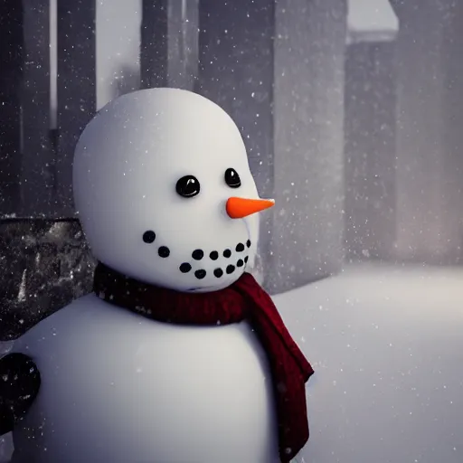 Image similar to a highly detailed humanoid snowman in business suit with black eyes and mouth, no nose, hyperrealism, professional, octane render, full length, digital art