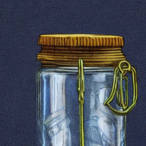 Prompt: a pen in a jar