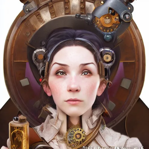 Image similar to Three quarters portrait of a female steampunk dwarf, highly detailed, digital painting, art by Stanley Lau and Artgerm and magali villeneuve and Alphonse Mucha, artstation, octane render, cgsociety