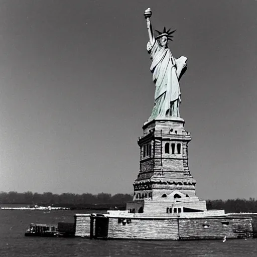 Prompt: a destroyed and deserted statue of liberty