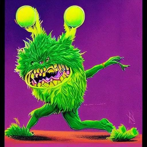 Image similar to a tennis ball monsters, colorful, digital art, fantasy, magic, chalk, trending on artstation, ultra detailed, professional illustration by basil gogos