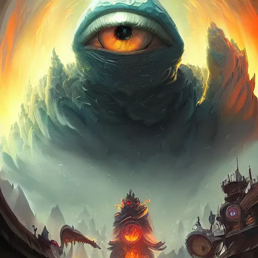 Prompt: giant eye magic spell, magic spell surrounded by magic smoke, hearthstone coloring style, epic fantasy style art, fantasy epic digital art, by greg rutkowski