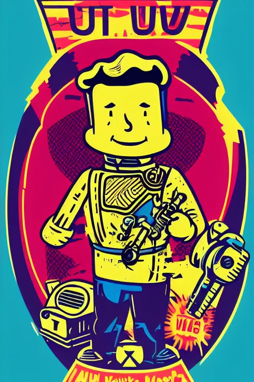 Image similar to fallout 7 6 retro futurist illustration art by butcher billy, sticker, colorful, illustration, highly detailed, simple, smooth and clean vector curves, no jagged lines, vector art, smooth andy warhol style