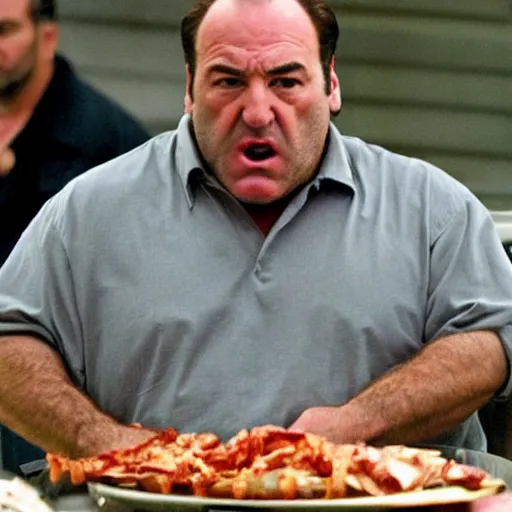 Prompt: james gandolfini angry while eating gabagool, 8 k, high definition, highly detailed, photo - realistic