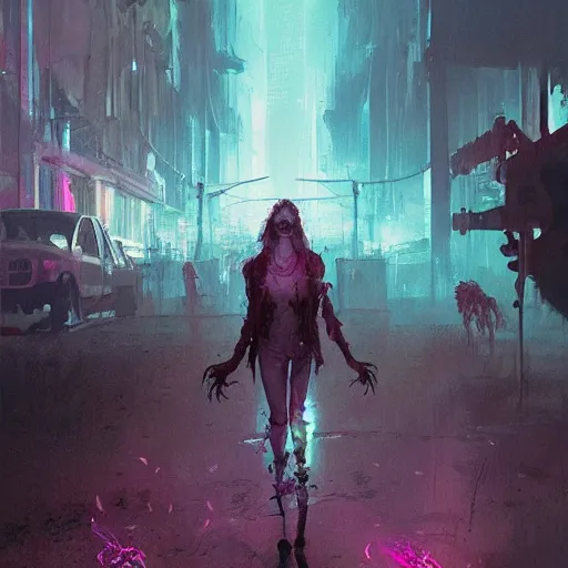 Prompt: neon zombies geog darrow greg rutkowski