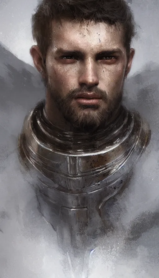 Prompt: Portrait of a medieval knight, male, detailed face, highly detailed, cinematic lighting, digital art painting by greg rutkowski